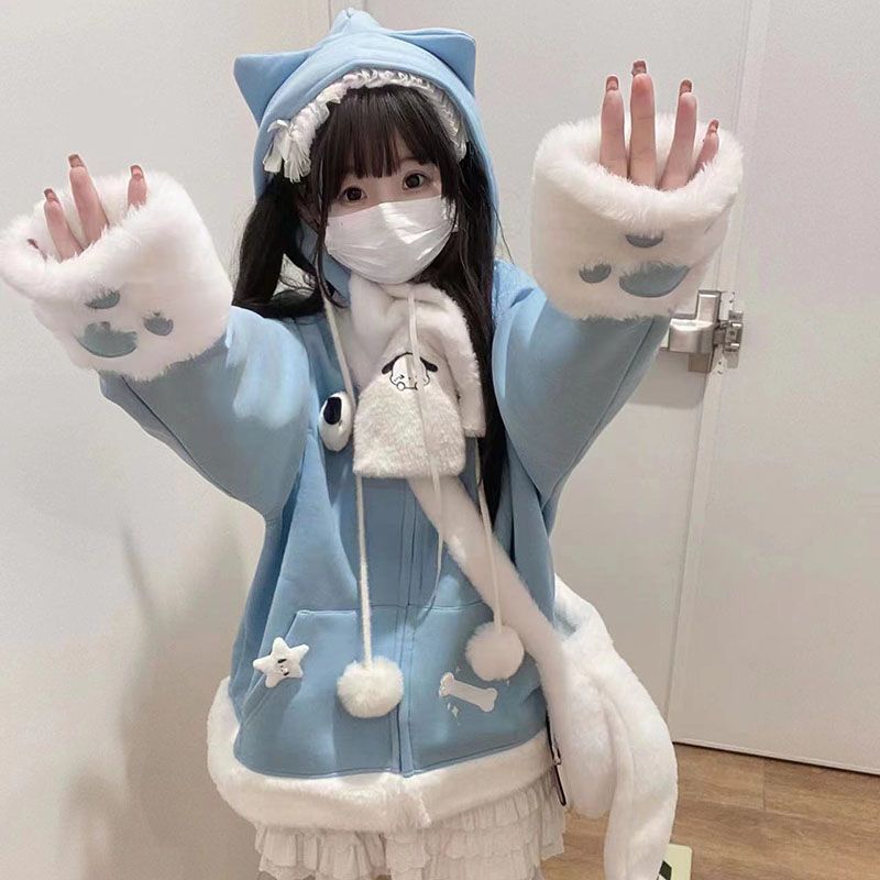Women'S Fashion Zip Hoodie - Japanese Cute Anime Embroidery Cat Ear