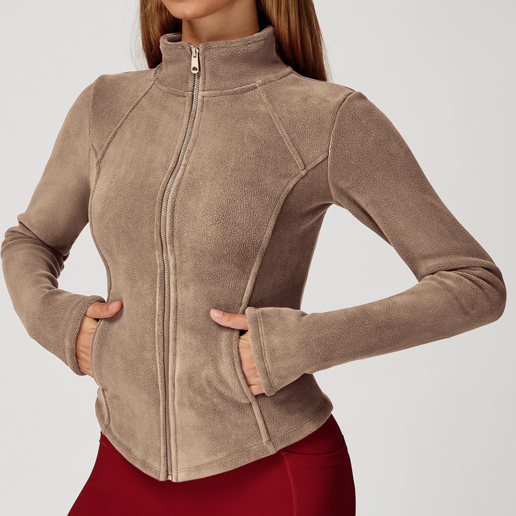 Sherpa Coat Women - Sherpa Fleece Yoga Jacket Zipper Gym