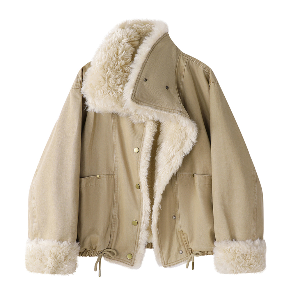 Sherpa Coat Women - Women’s Fur Lined Denim Jacket Short