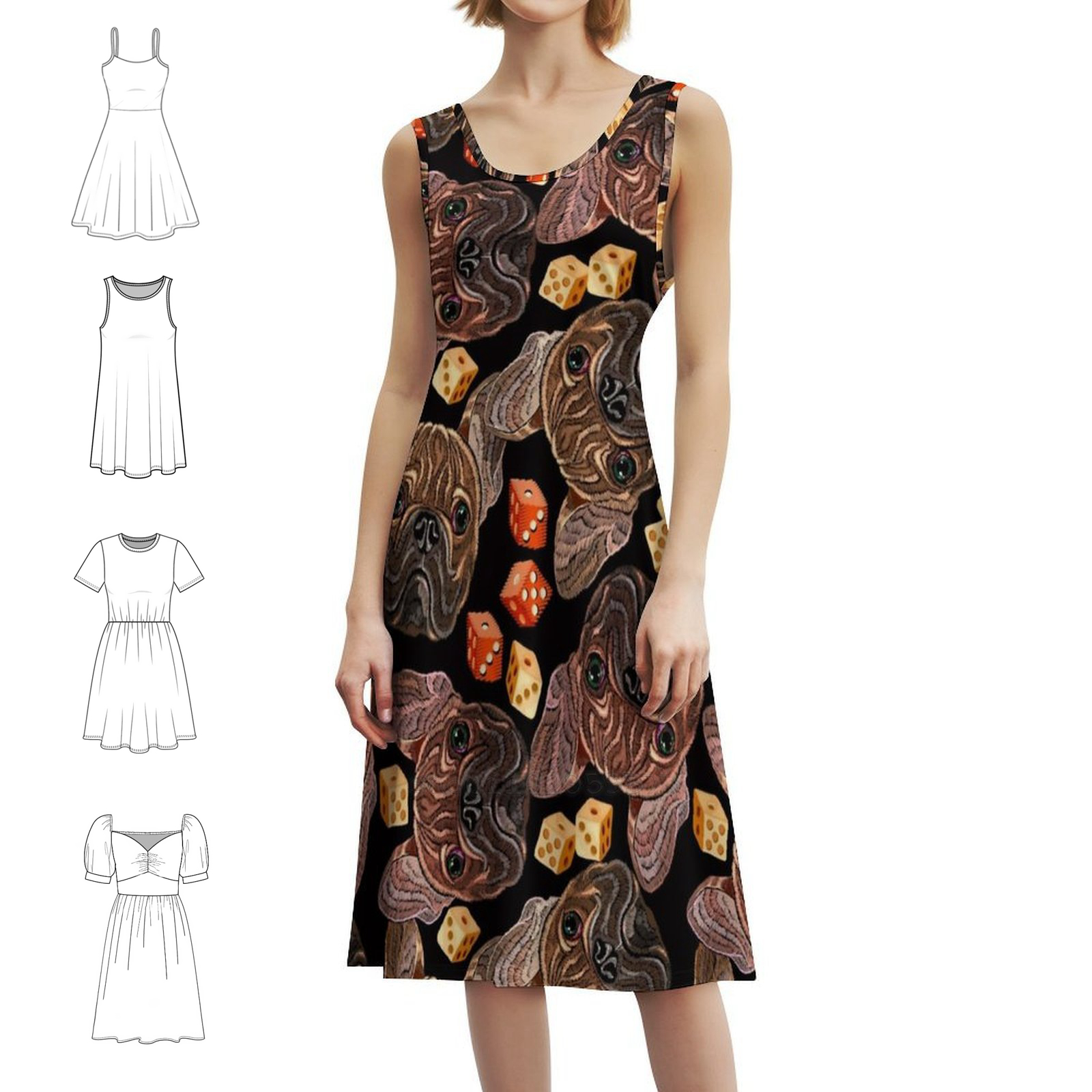 Women Fashion Gown - Embroidery Bulldog And Dice Boho Chic