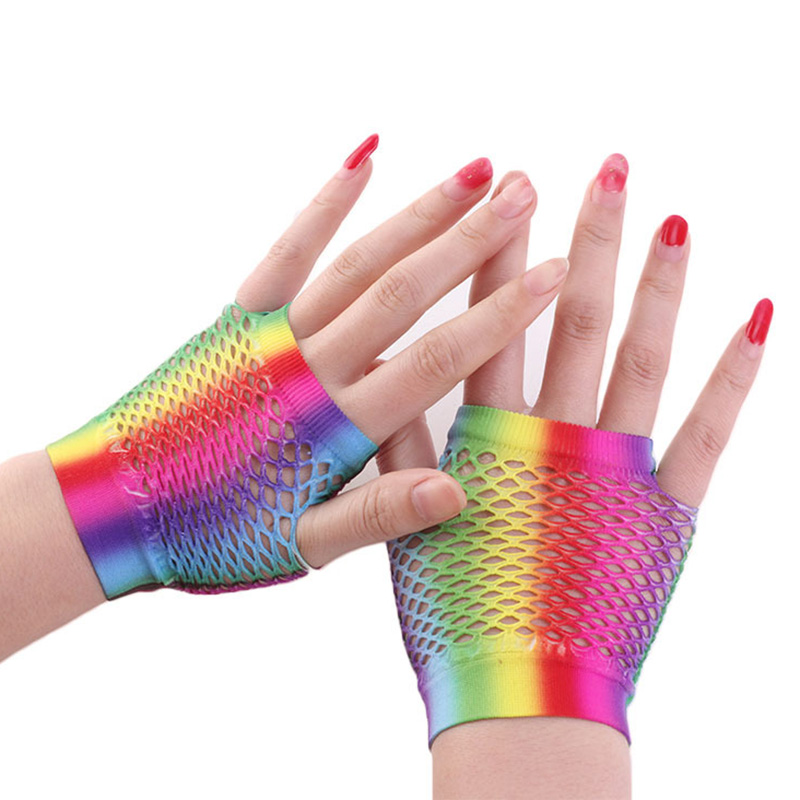 Women'S Fashion Gloves - Ladies Sexy Rainbow Color Short Mesh