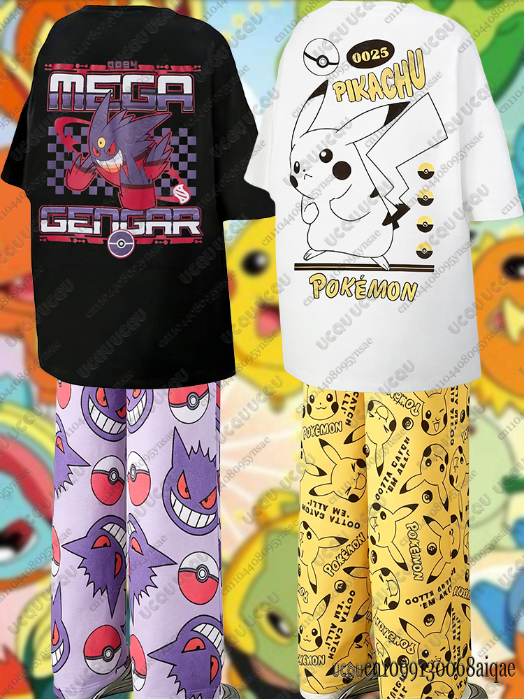 Women Fashion Images - 2026 Anime Pikachu&Gengar Summer Tshirts+Pajamas Pants