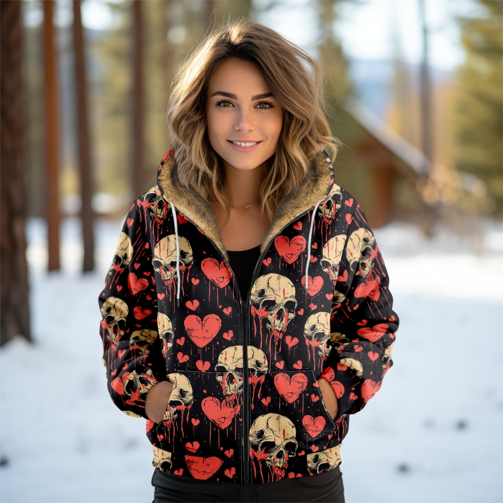 Women'S Fashion Zip Hoodie - Y2K Gothic Women's Hoodie Heart Skull