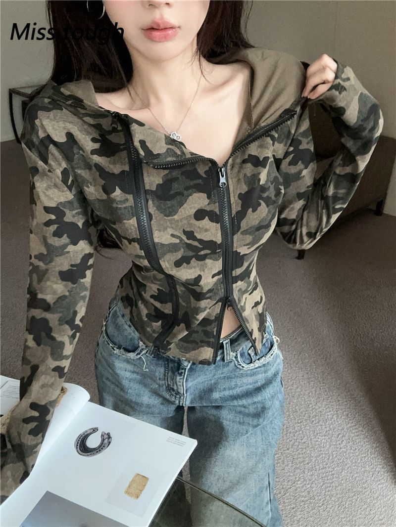 Women Camo Zip-up Hoodie Cropp - Women'S Fashion Zip Hoodie のレビューと価格