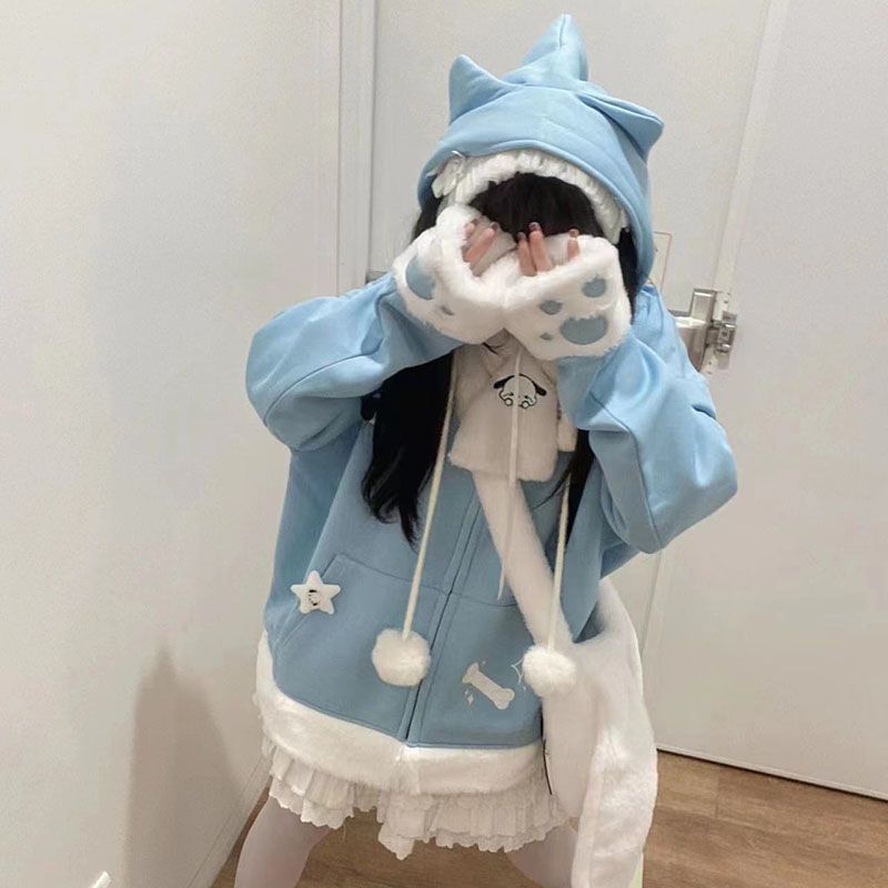 Japanese Cute Anime Embroidery - Women'S Fashion Zip Hoodie のレビューと価格