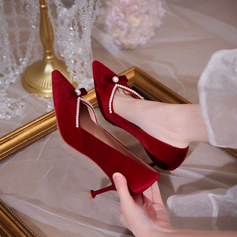 Red High Heel Pearl Ladies Pum - Women'S Fashion Quick Delivery のレビューと価格