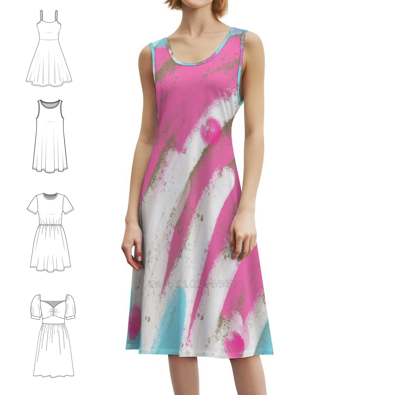 Pink And Blue Boho Chic Dress  - Women Fashion Gown のレビューと価格
