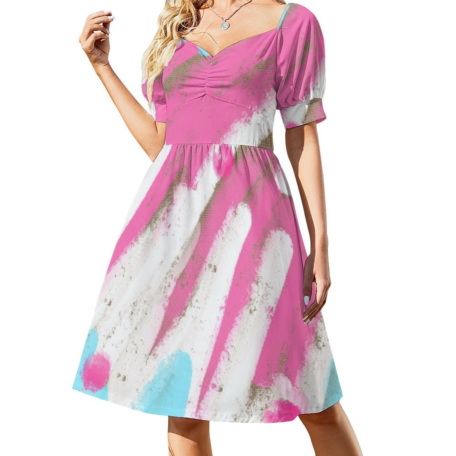 Pink And Blue Boho Chic Dress  - Women Fashion Gown のレビューと価格