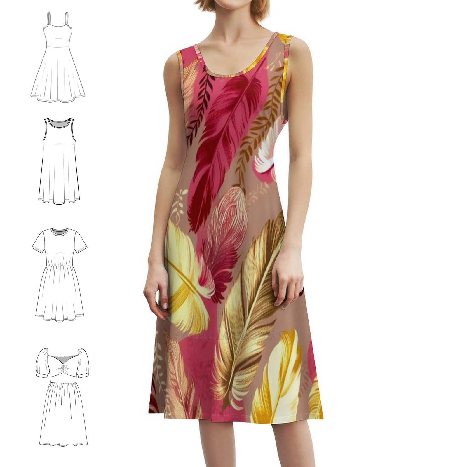Feathers-Fuchsia Olive Green B - Women Fashion Gown のレビューと価格