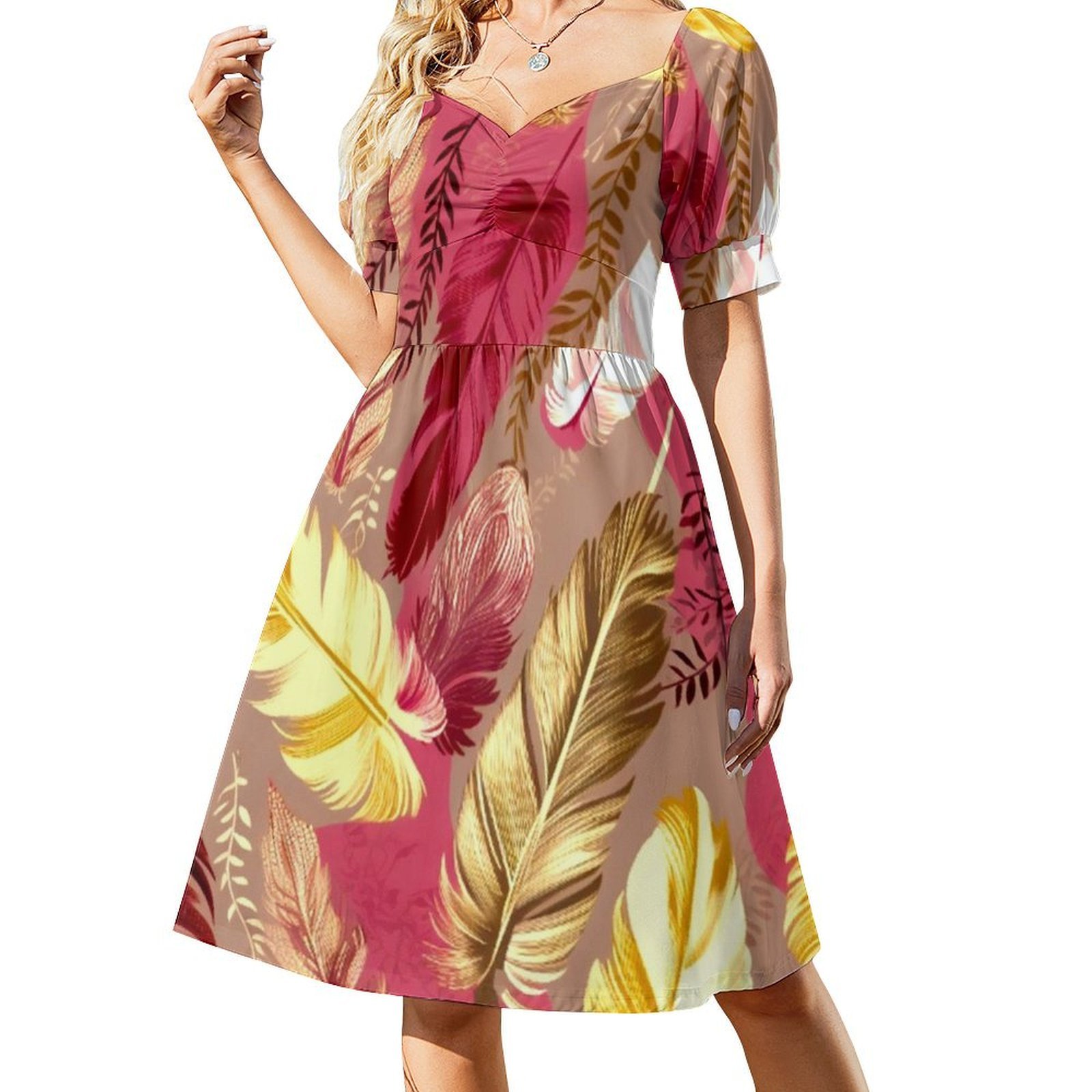 Feathers-Fuchsia Olive Green B - Women Fashion Gown のレビューと価格