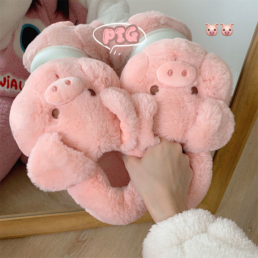 Feerldi Pink fluffy pig slippe - Women Fashion Images のレビューと価格