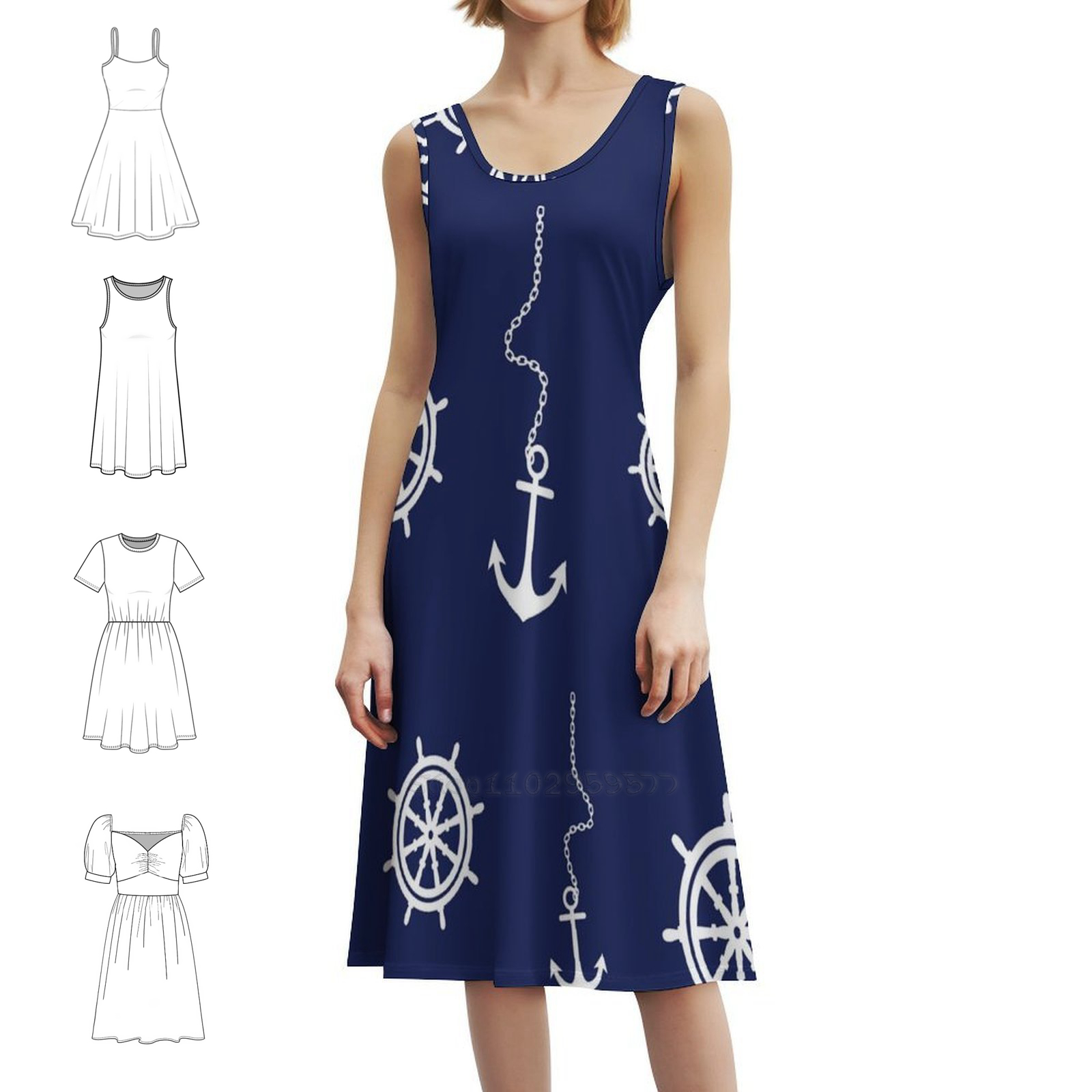 Pattern-Navy And White Anchors - Women Fashion Gown のレビューと価格
