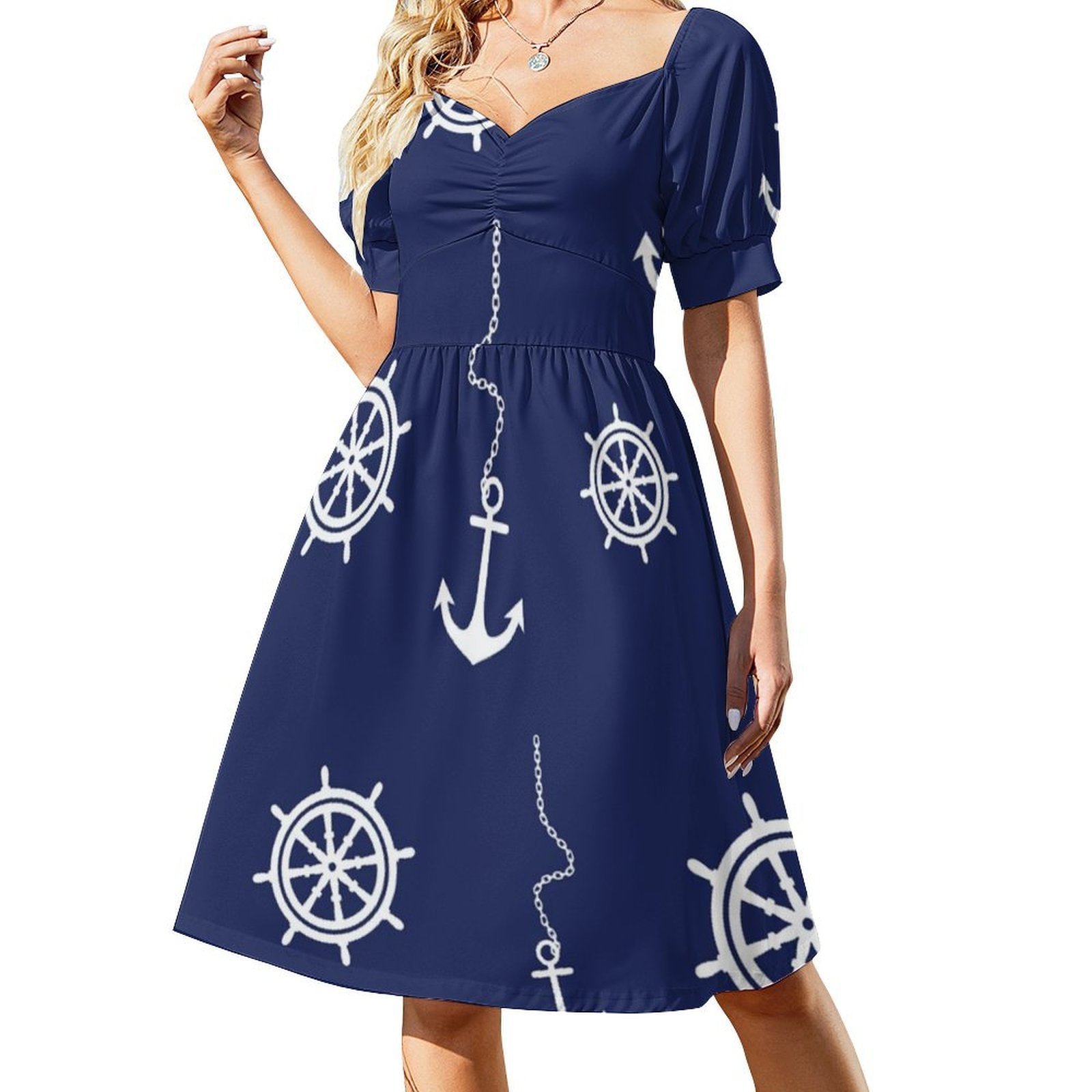 Pattern-Navy And White Anchors - Women Fashion Gown のレビューと価格