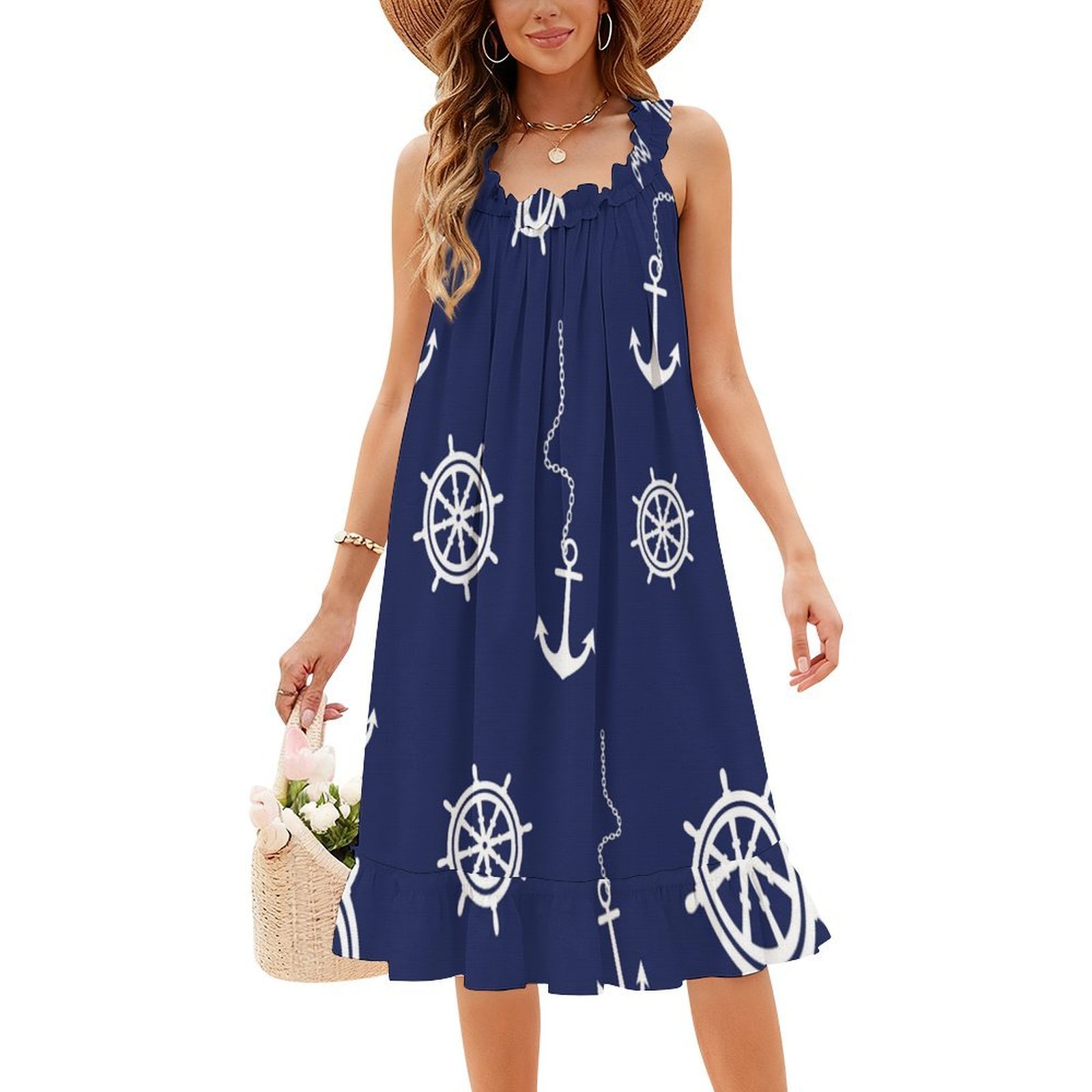 Pattern-Navy And White Anchors - Women Fashion Gown のレビューと価格