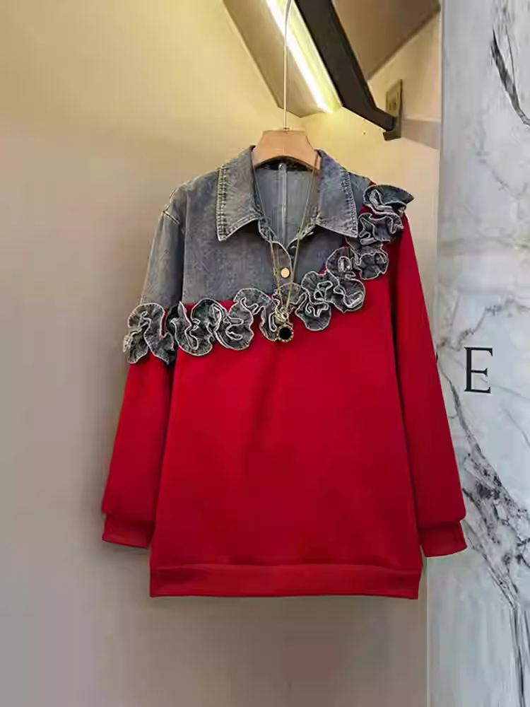 2026 Plus Size Girl Denim Turn - Women'S Fashion Sweatshirts のレビューと価格