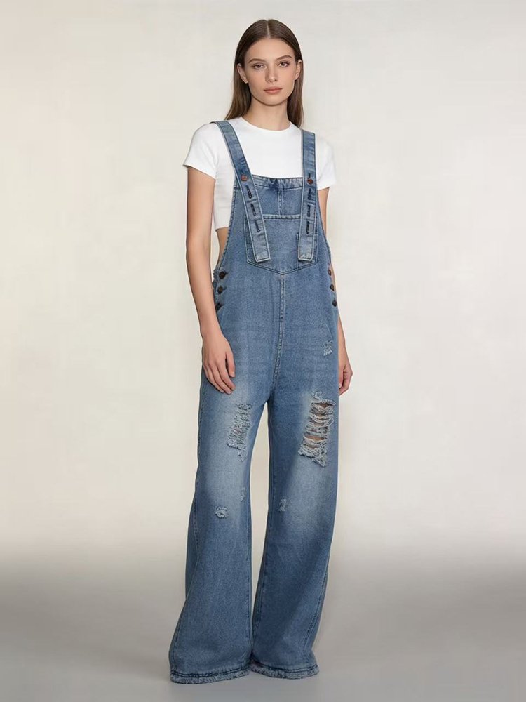 Fashion Retro Ripped Hole Deni - Women'S Fashion Overalls のレビューと価格