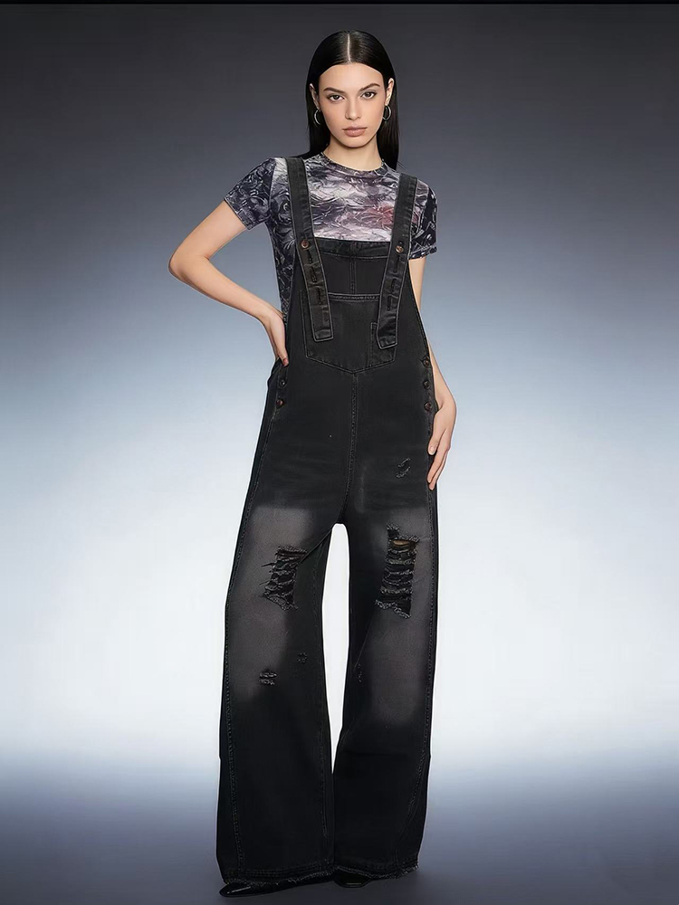 Fashion Retro Ripped Hole Deni - Women'S Fashion Overalls のレビューと価格