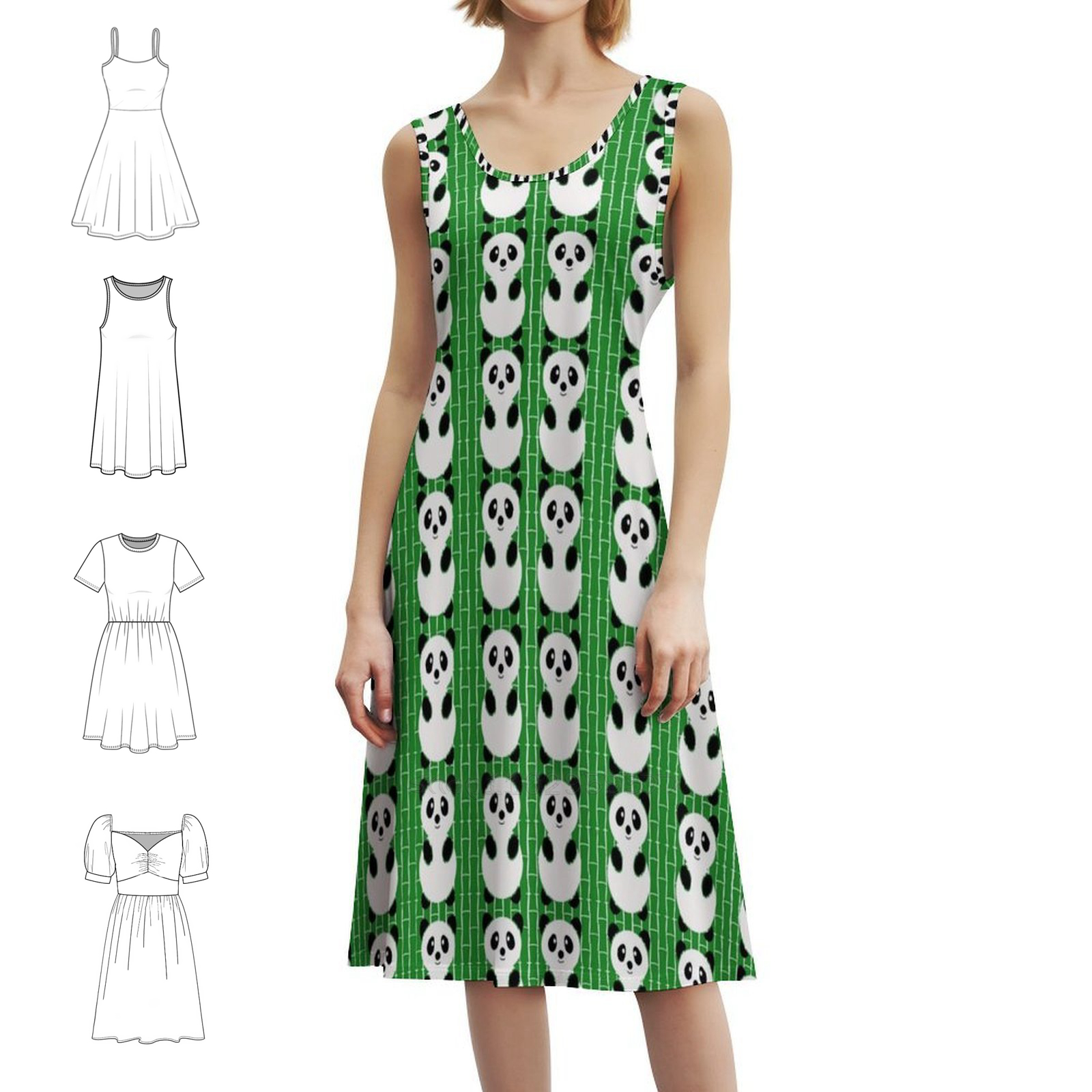Panda Pattern Boho Chic Dress  - Women Fashion Gown のレビューと価格