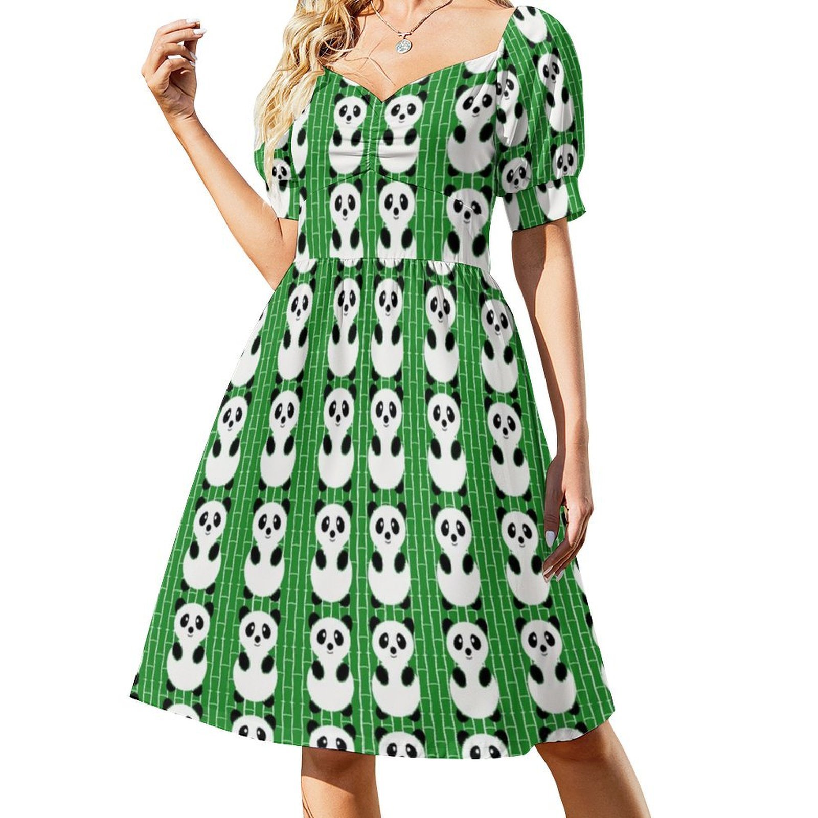 Panda Pattern Boho Chic Dress  - Women Fashion Gown のレビューと価格