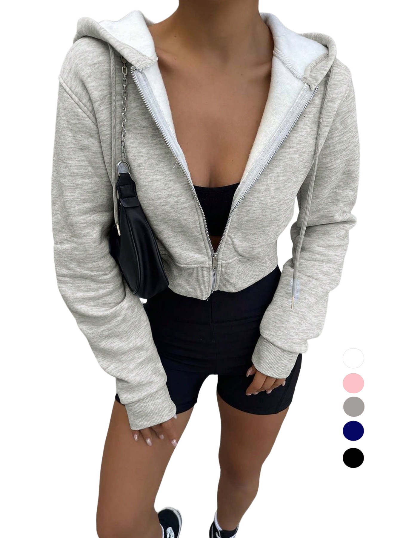 Women's Gray Cropped Zip Up Ho - Women'S Fashion Zip Hoodie のレビューと価格