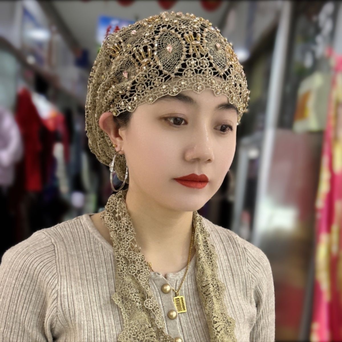 Muslim Hijabs Women Wedding De - Women Fashion Hats のレビューと価格