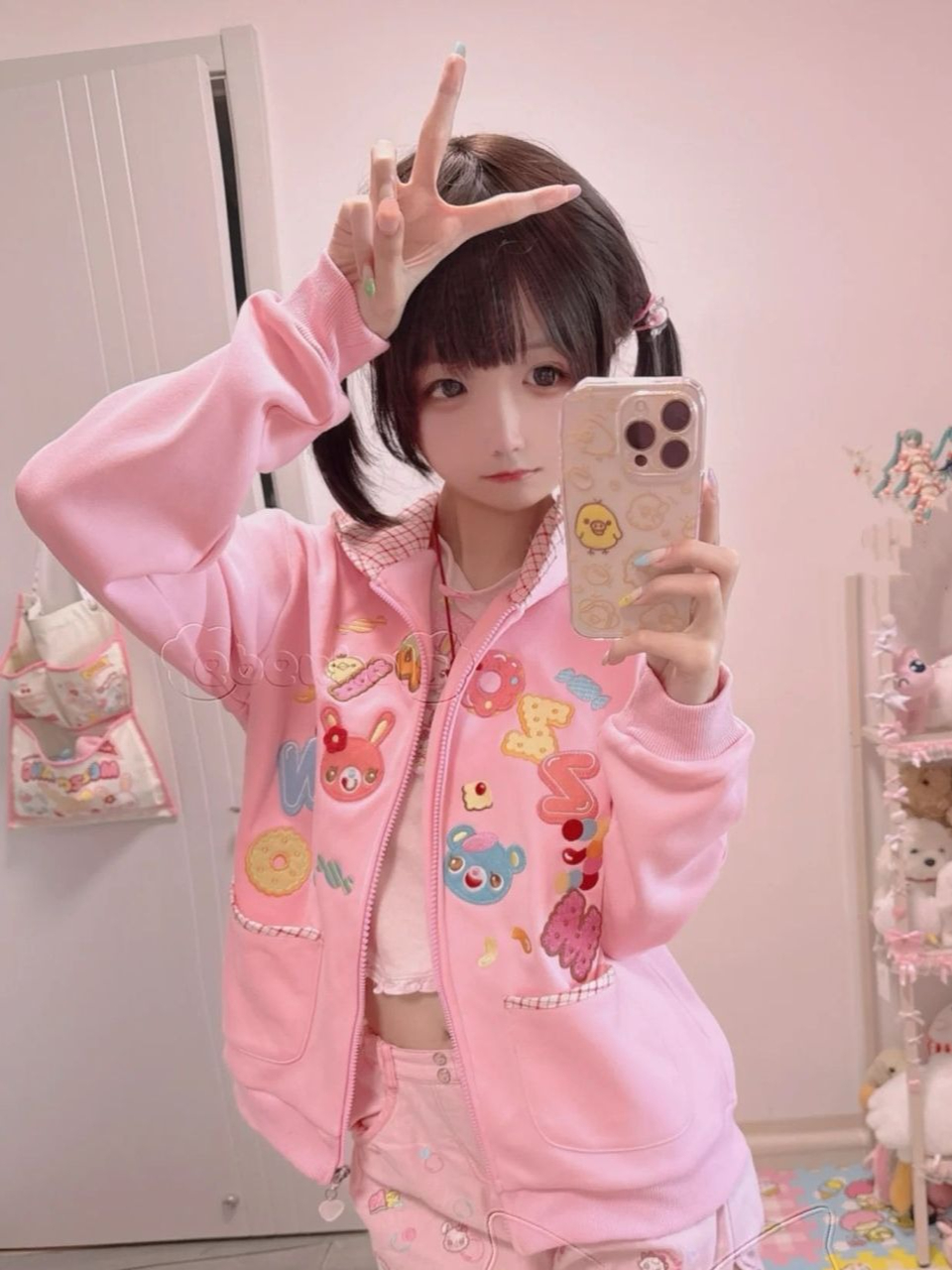 Kawaii Hoodie Cartoon Patch Po - Women'S Fashion Zip Hoodie のレビューと価格