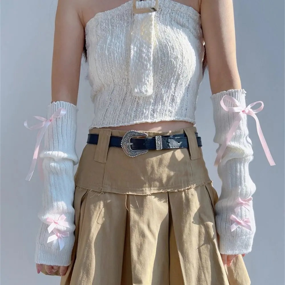 Streetwear Elastic Knitted Bow - Women'S Fashion Gloves のレビューと価格