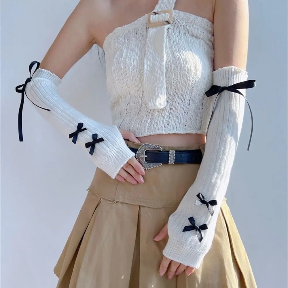 Streetwear Elastic Knitted Bow - Women'S Fashion Gloves のレビューと価格