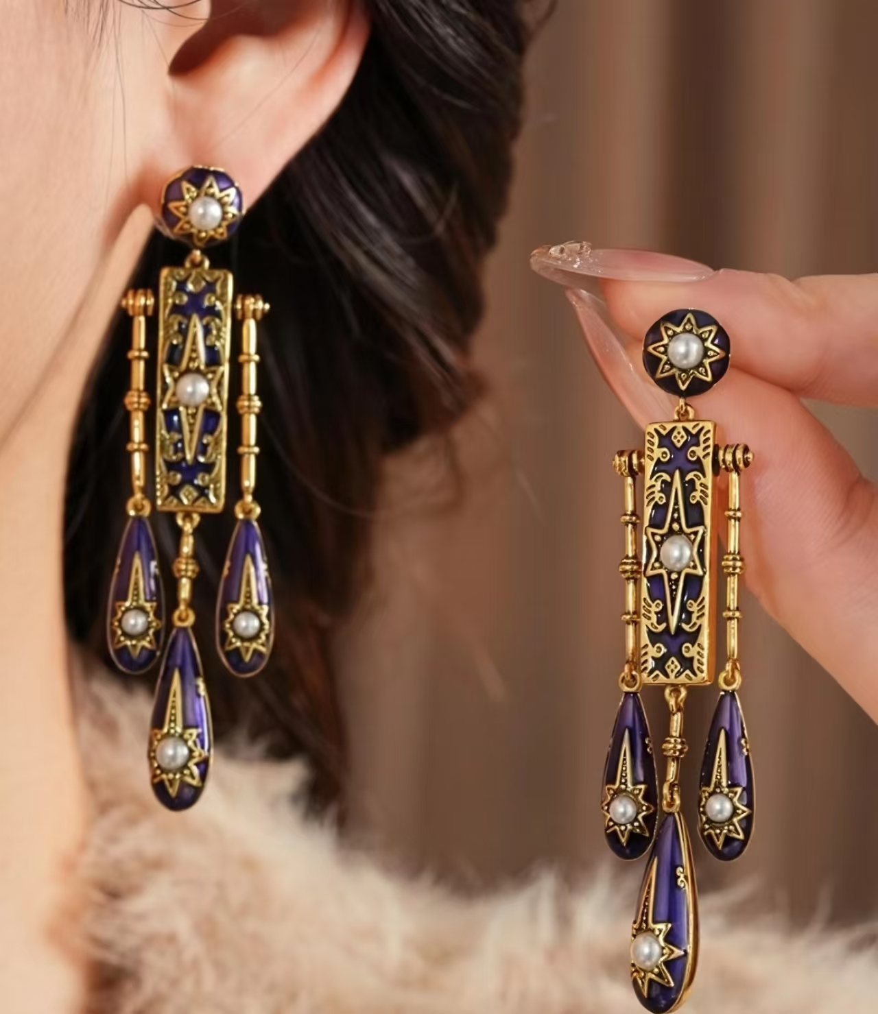Retro Victorian Era Blue Ename - Women'S Fashion Victorian Era のレビューと価格