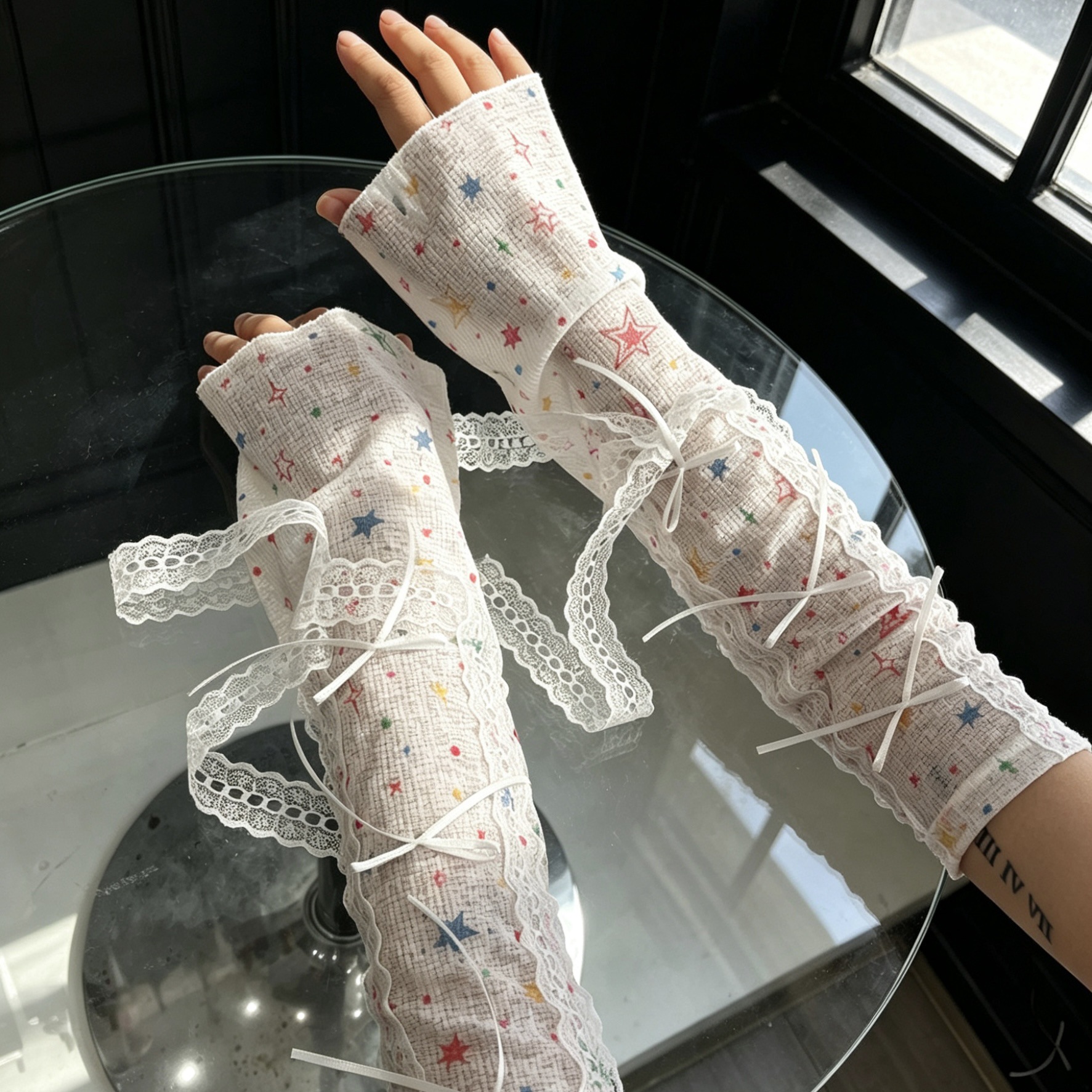 Kawaii Star Print Lace Arm Sle - Women'S Fashion Gloves のレビューと価格