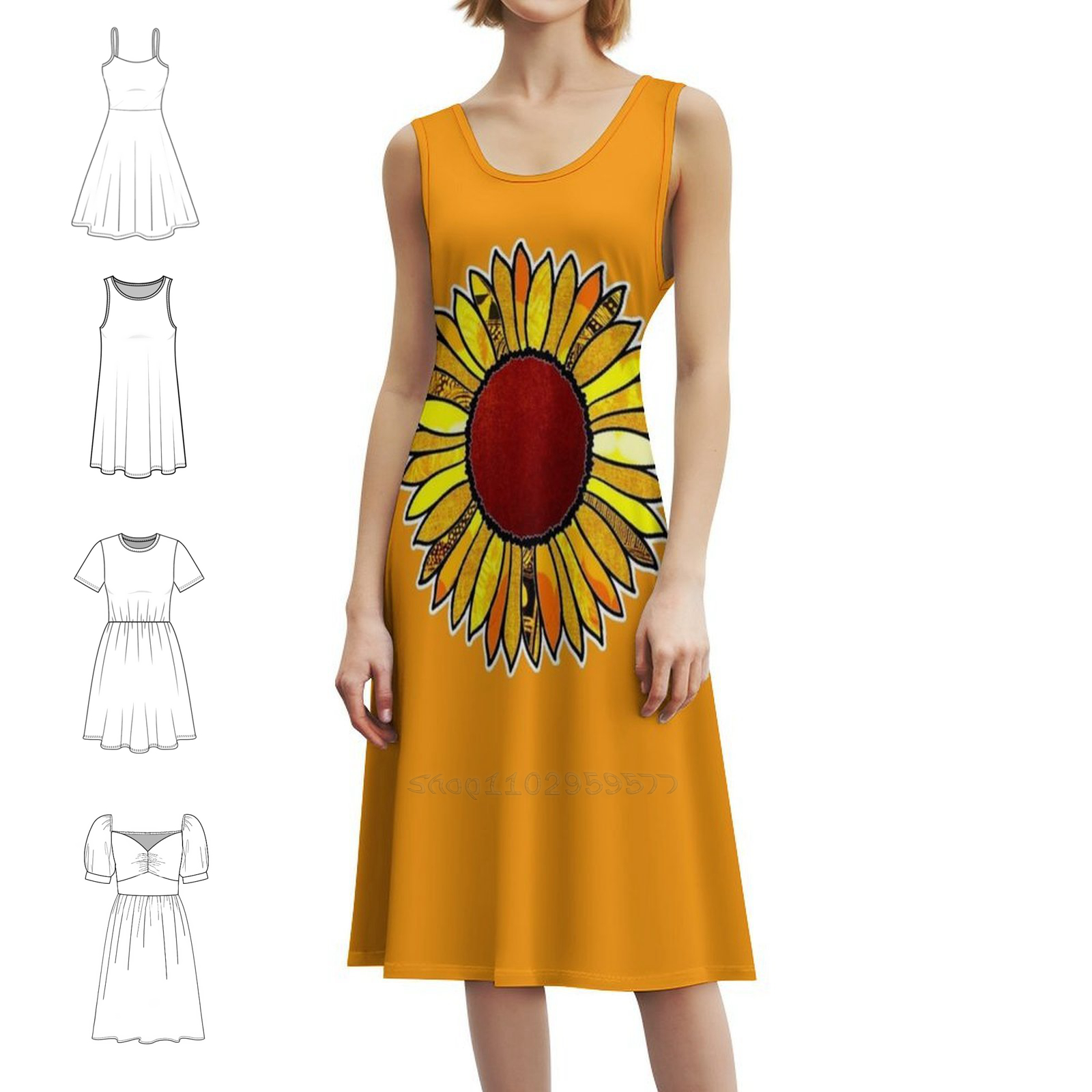 Retro Sunflower Boho Chic Dres - Women Fashion Gown のレビューと価格