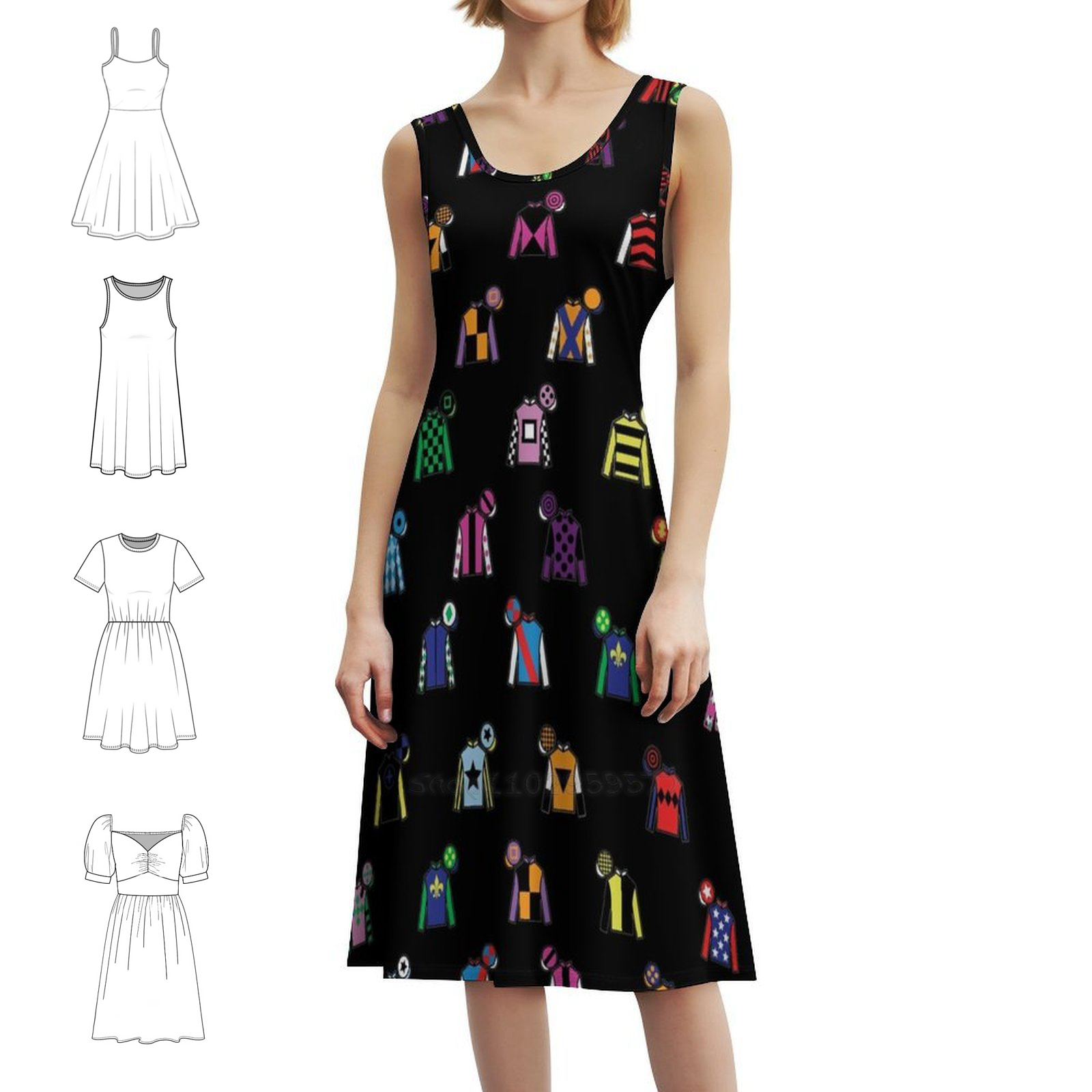Horse Racing Jockey Silk Print - Women Fashion Gown のレビューと価格