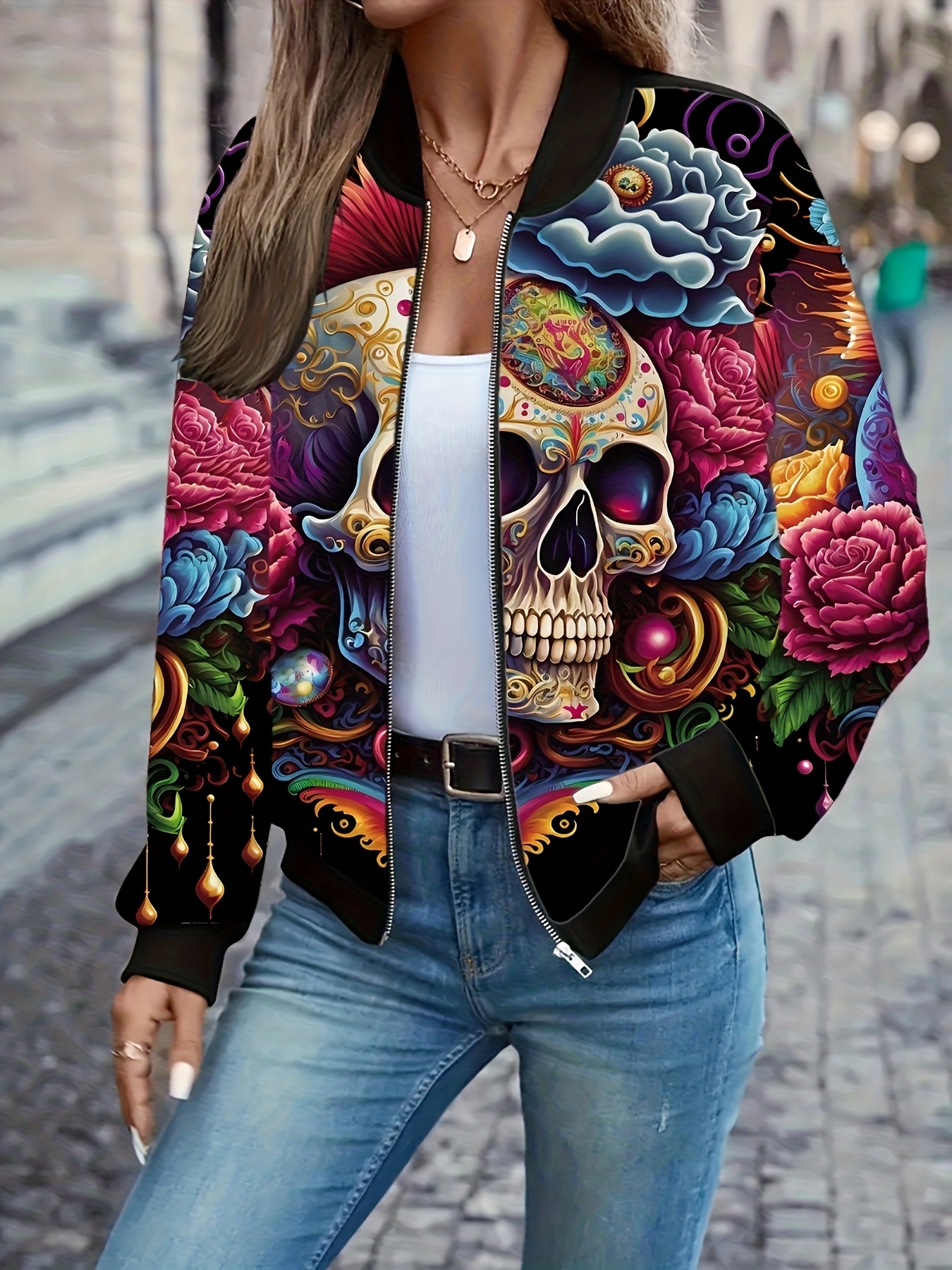 Fashion Women's Skull Floral 3 - Sherpa Coat Women のレビューと価格