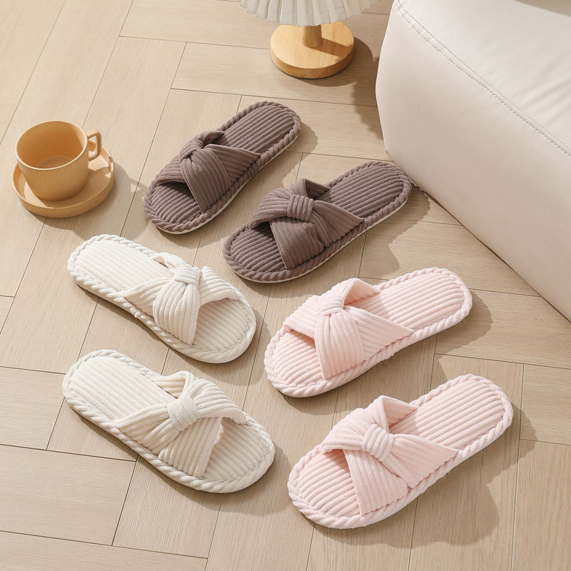 Corduroy Cross Strap Home Slip - Women Fashion Images のレビューと価格