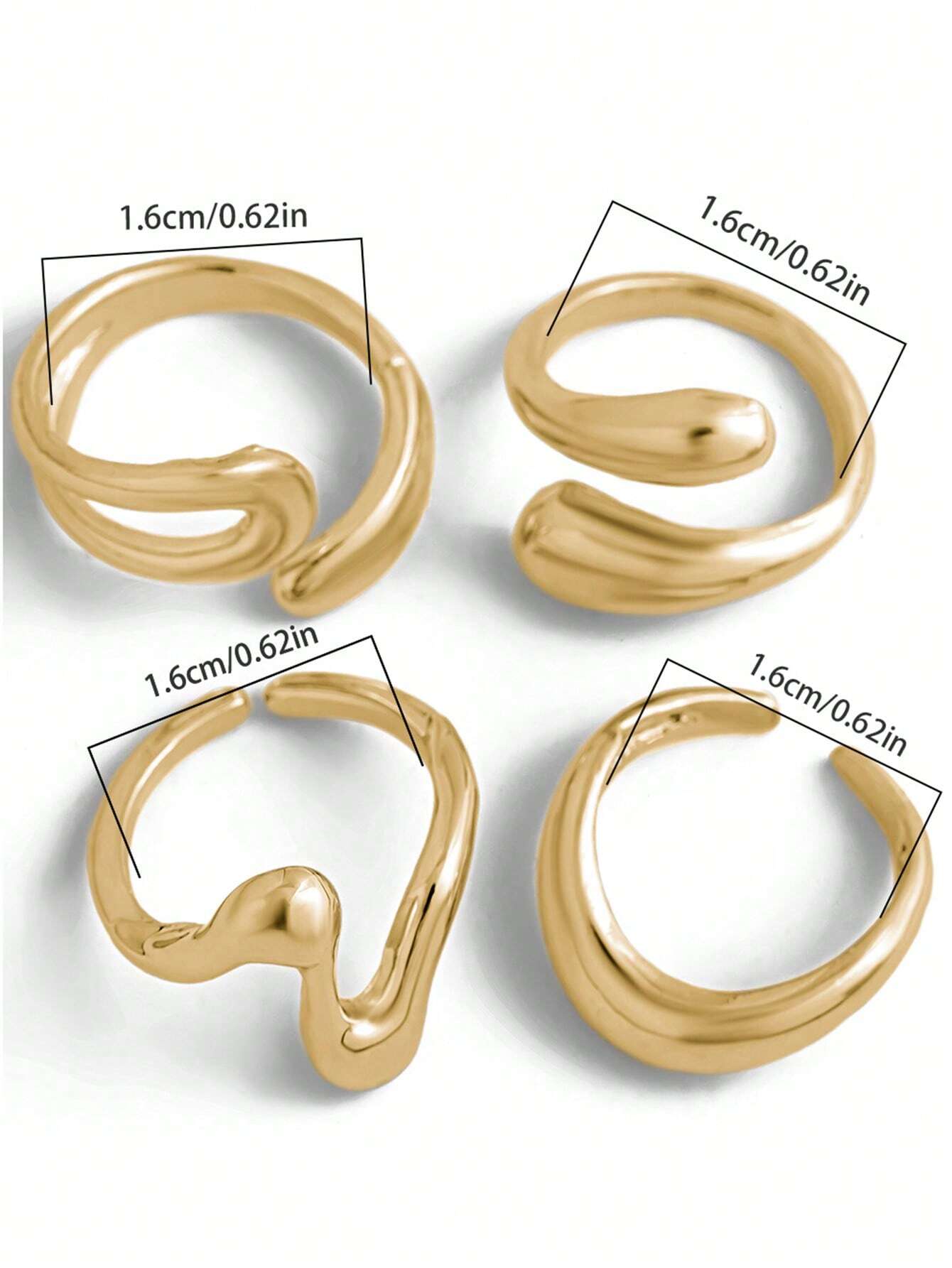 4pcs Abstract Liquid Shape Adj - Women Fashion Rings のレビューと価格