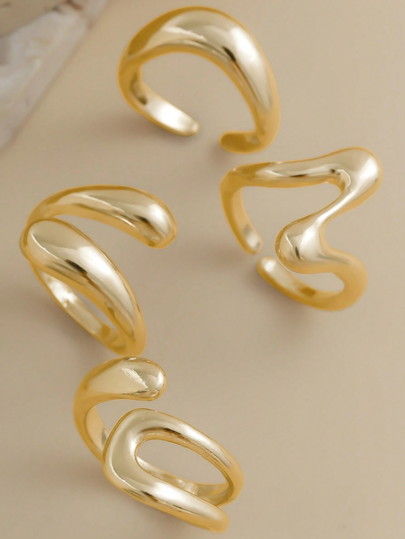 4pcs Abstract Liquid Shape Adj - Women Fashion Rings のレビューと価格