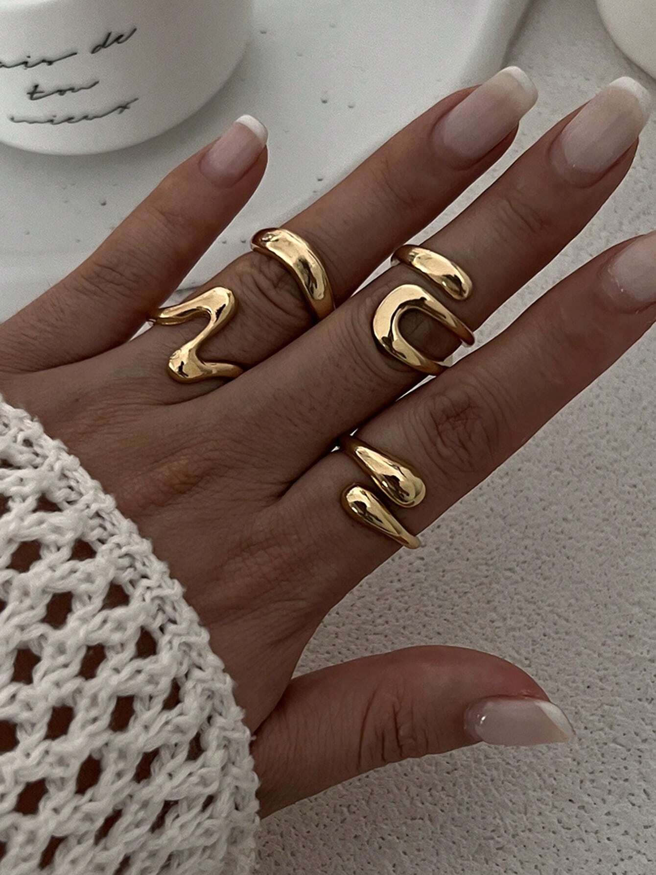 4pcs Abstract Liquid Shape Adj - Women Fashion Rings のレビューと価格